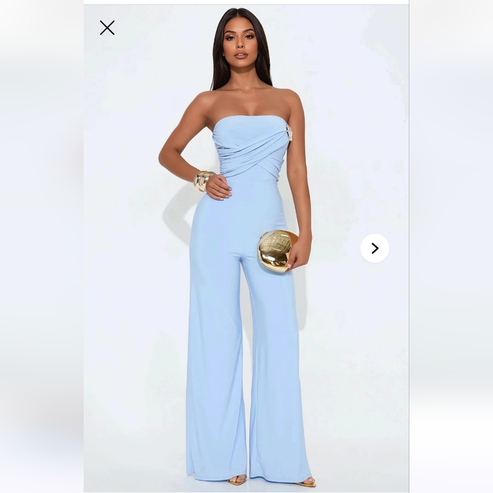 Fashion Nova Light Blue Strapless Jumpsuit